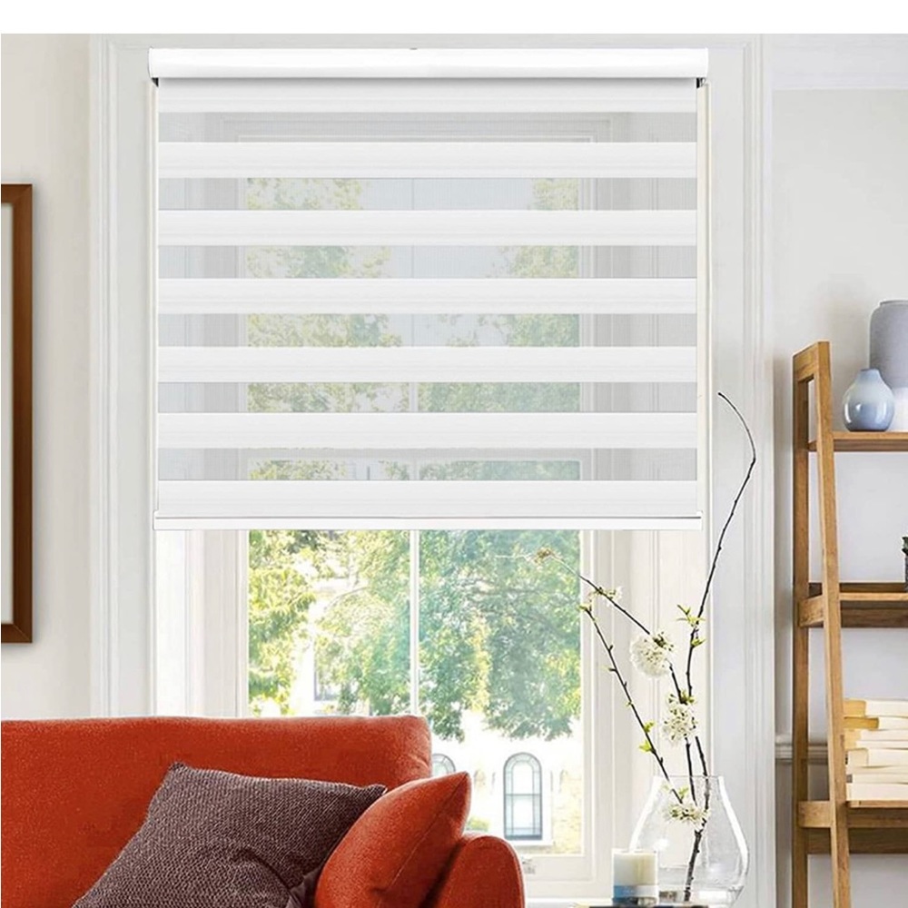 Zebra Blinds for Windows, Dual Layer Roller Shades,for Indoor (White 24''x72'')